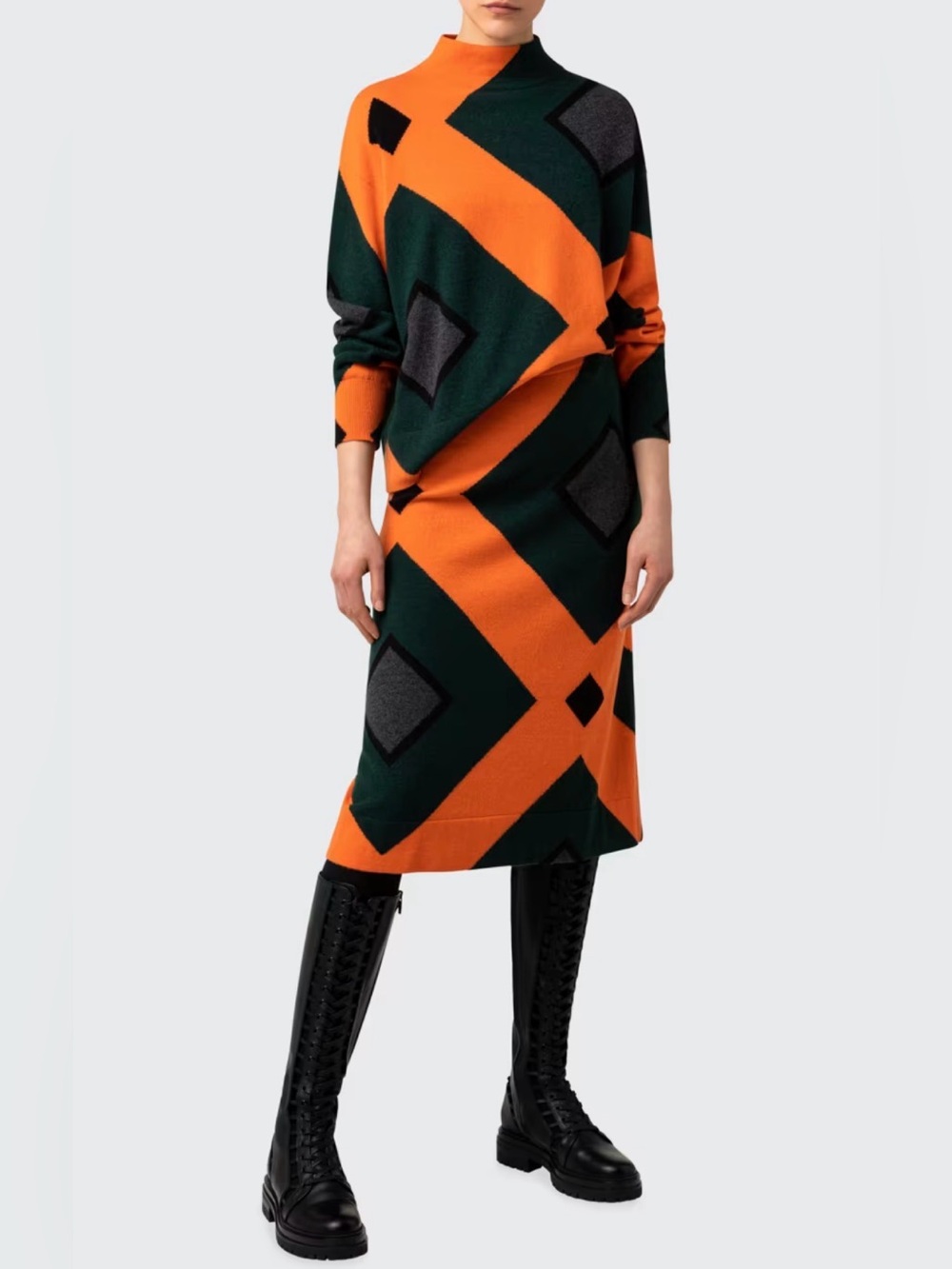 AKRIS Cashmere Sweater and Skirt Set Size 10 Intarsia Geometric Fall Set